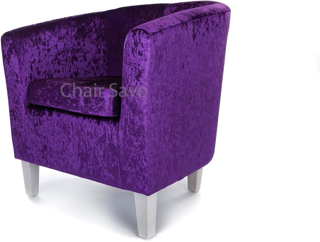Chair Save Designer Monaco Linen or Velvet Fabric Sofa Tub Chair, Plum Crushed Velvet