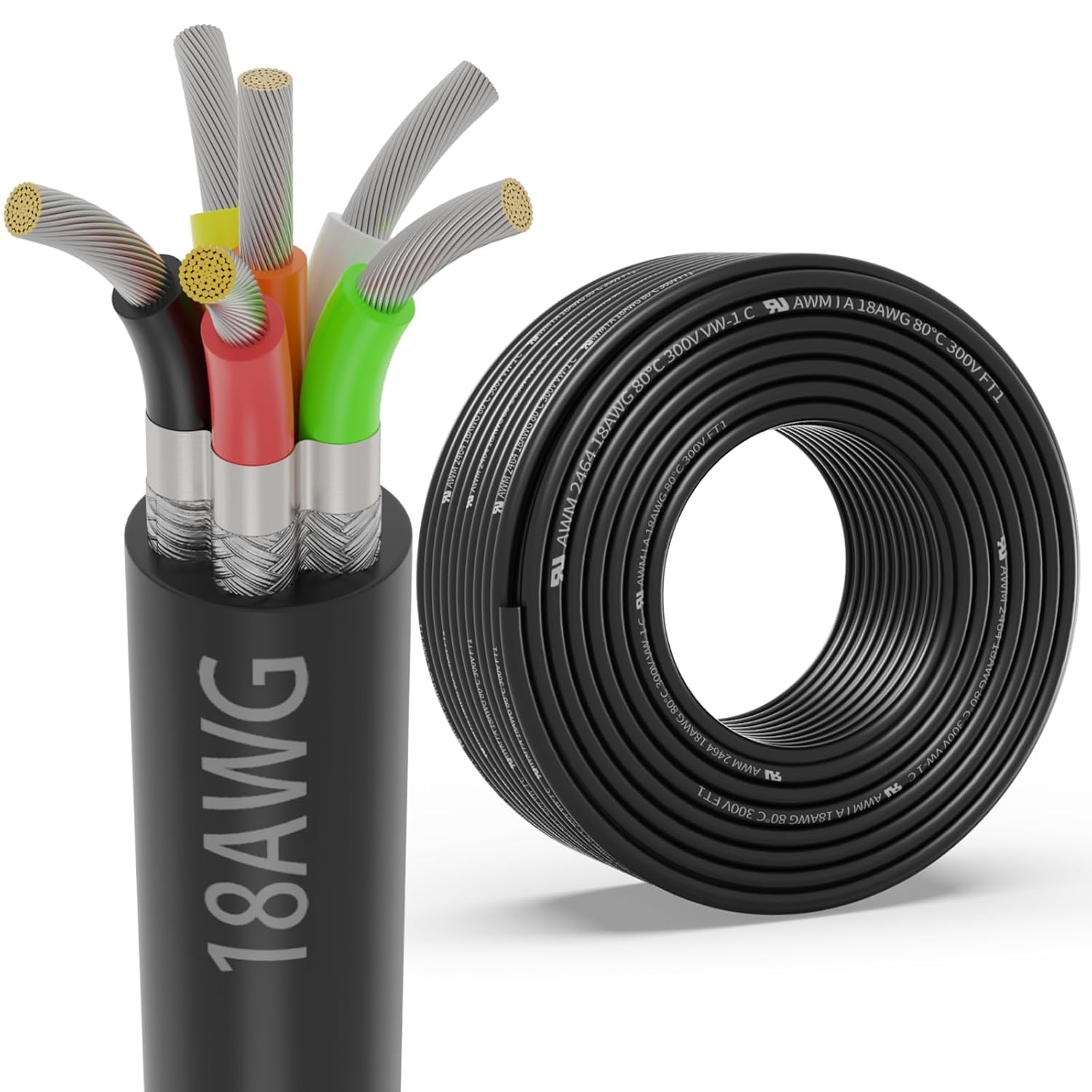 Photo 1 of 18 Gauge 6 Conductor Shielded Wire 100FT, UL2464 18 AWG 6 Shielded Cable Tinned Copper Stranded 18/6 CNC Wires for CNC VFD Spindle, Stepper Motor, 3D Printer, Sound, Speaker, Signal Transmission