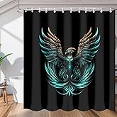 Dusviba Cool Phoenix Pattern Waterproof Fabric Shower Curtain with Grommets and Hooks, Fast-Drying Privacy-Protecting Decorative Bathroom Curtain 72 x 72 in
