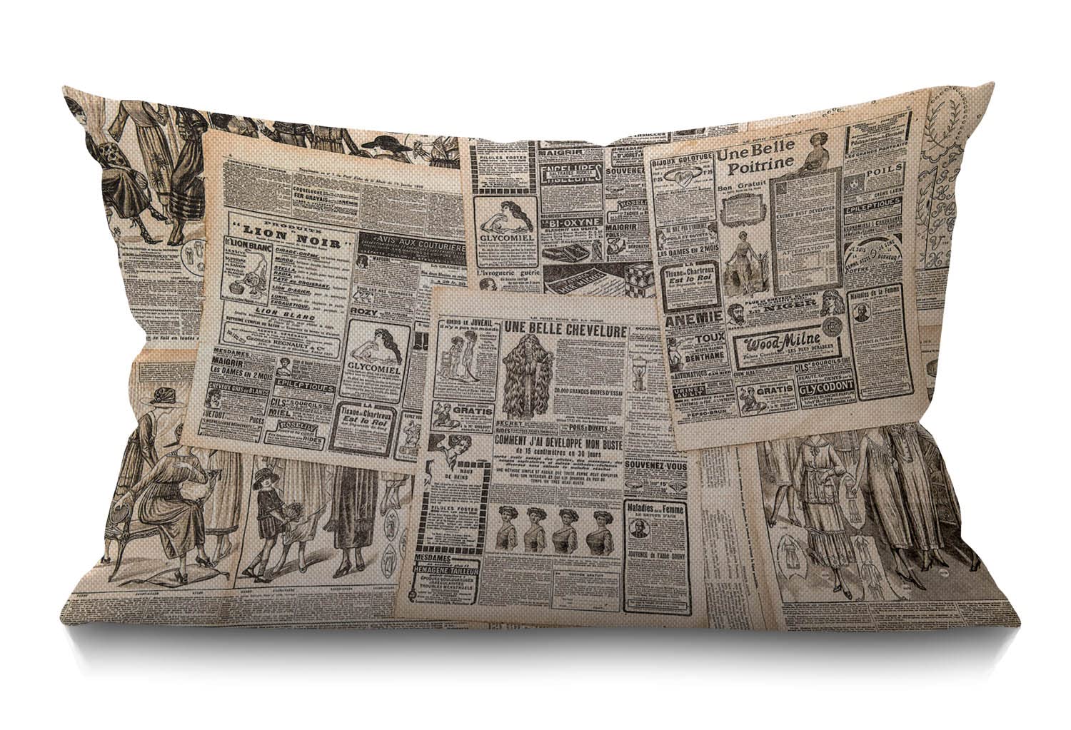 BGBDEIA French Newspaper Cushion Cover 30 x 50 cm Vintage Woman Fashion Magazine Paris Rectangle Pillow Cases Home Decorative Cotton Linen Throw Pillow Cover for Bed Sofa 12x20 Inch