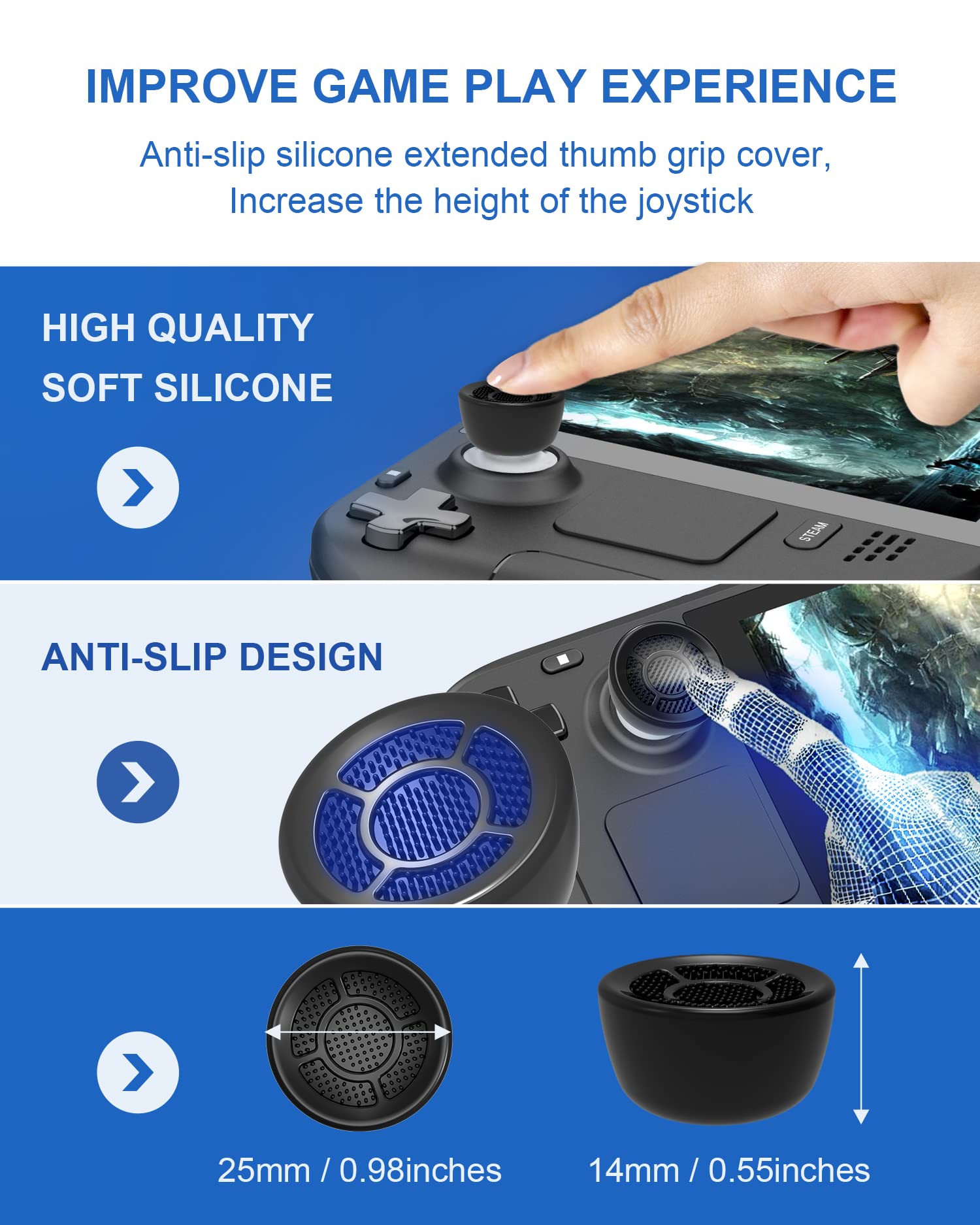 (6 Pcs) Joystick Thumb Grips Caps, DEVASO Silicone Joystick Protector, 4 Pcs of Anti-Slip Extended Thumb Grips Covers for Steam Deck/OLED/PlayStation Portal/ASUS ROG Ally/Switch/PS5/PS4/Xbox