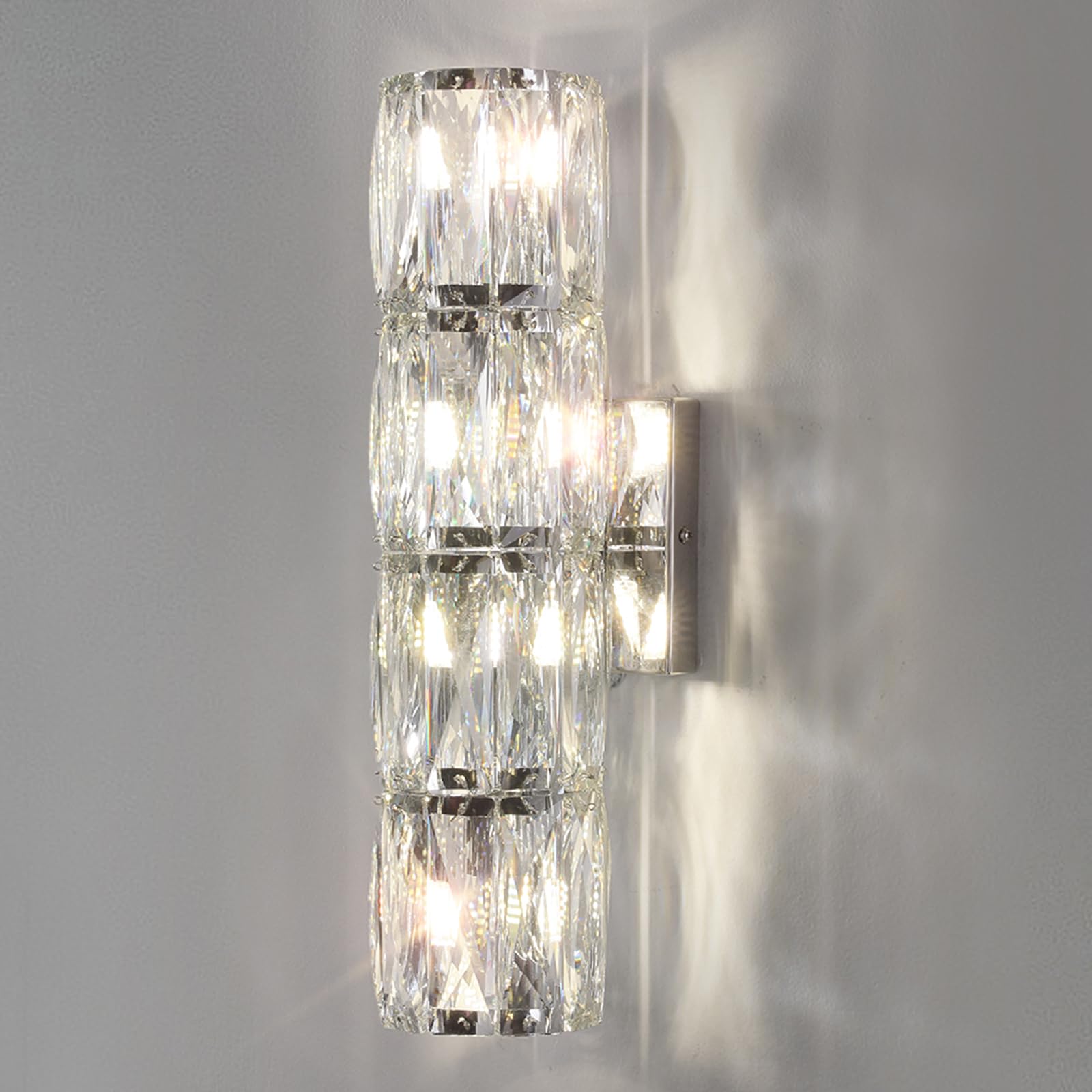 Photo 1 of LOSNEOLAZ Crystal Wall Sconces Indoor, Modern Sconces Wall Lighting Fixtures Indoor Chrome Wall Mounted Lamp for Bedroom Living Room Hallway Bathroom Vanity Light Fixtures Over Mirror