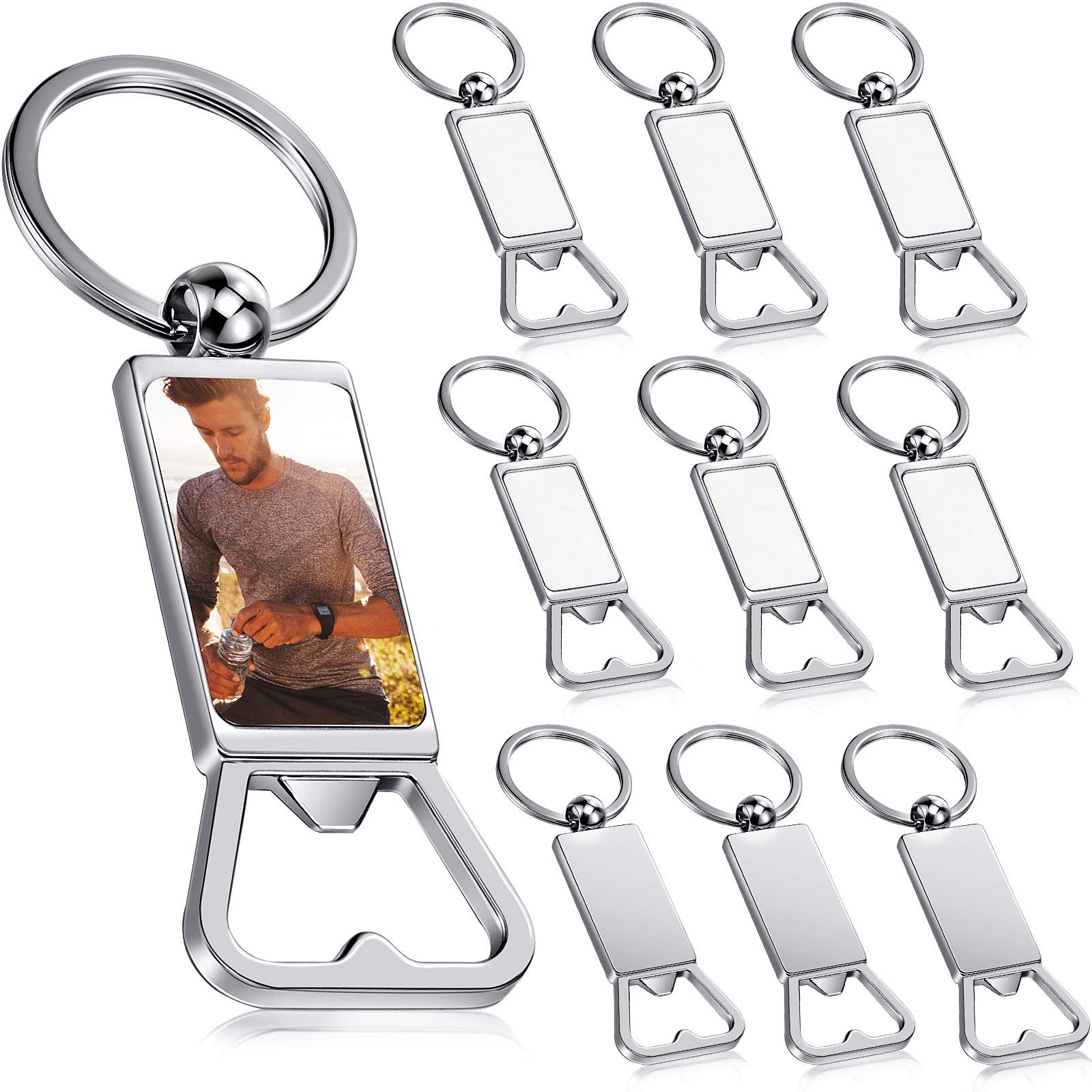 Sublimation Blanks Keychains Metal Bottle Opener Blank Key Rings(10 Pieces)