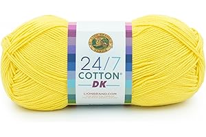 Lion Brand Yarn 24/7 Cotton DK Yarn, Lemon Drop