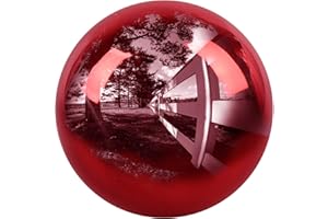 6 inch Stainless Steel Gazing Ball, E-Buying Red Mirror Polished Hollow Seamless Gazing Globe Reflective Garden Sphere Floating Pond Balls for Home Garden Ornament Decoration