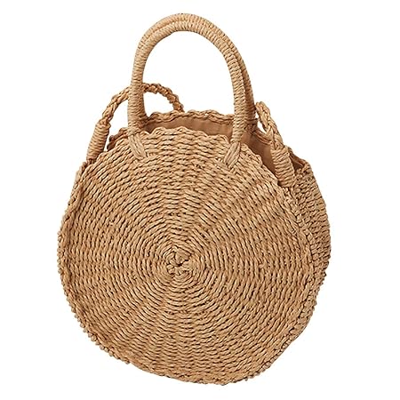 COOFIT Mini Shoulder Bag Round Straw Crossbody Messenger Bag Top Handle Bag