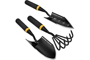 KEMAIER Heavy Duty Stainless Steel Garden Tool Set - Thoughtfully Crafted for Outdoor Patio Use, Perfect for Both Men and Women. Includes Gardening Trowel, Transplanting Shovel, and Hand Cultivators