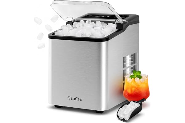 Sencre Ice Makers Countertop, 26.5Lbs/24H Ice Machine with 2 Sizes Bullet Ice, 9 Ice Cubes Release in 6 Mins, Self-Cleaning Portable Ice Maker with Ice Scoop and Basket for Home Kitchen Office Bar RV