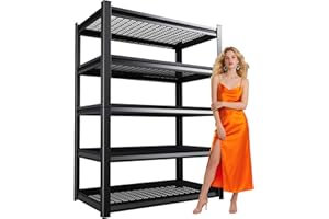 FFVVGH Large Garage Shelving, 5-Tier Garage Storage Shelves 3000LBS Heavy Duty Shelving Unit, Adjustable Steel Metal Shelving, Wire Shelves for Garag, Utility Rack Shelf for Basement, 72 ”H×46”W×20.1”D
