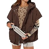 Gacaky Quilted Vest for Women Oversized Stand Collar Cap Sleeve Puffer Jacket Warm Button Zip Up Hoodies Coat Outwear