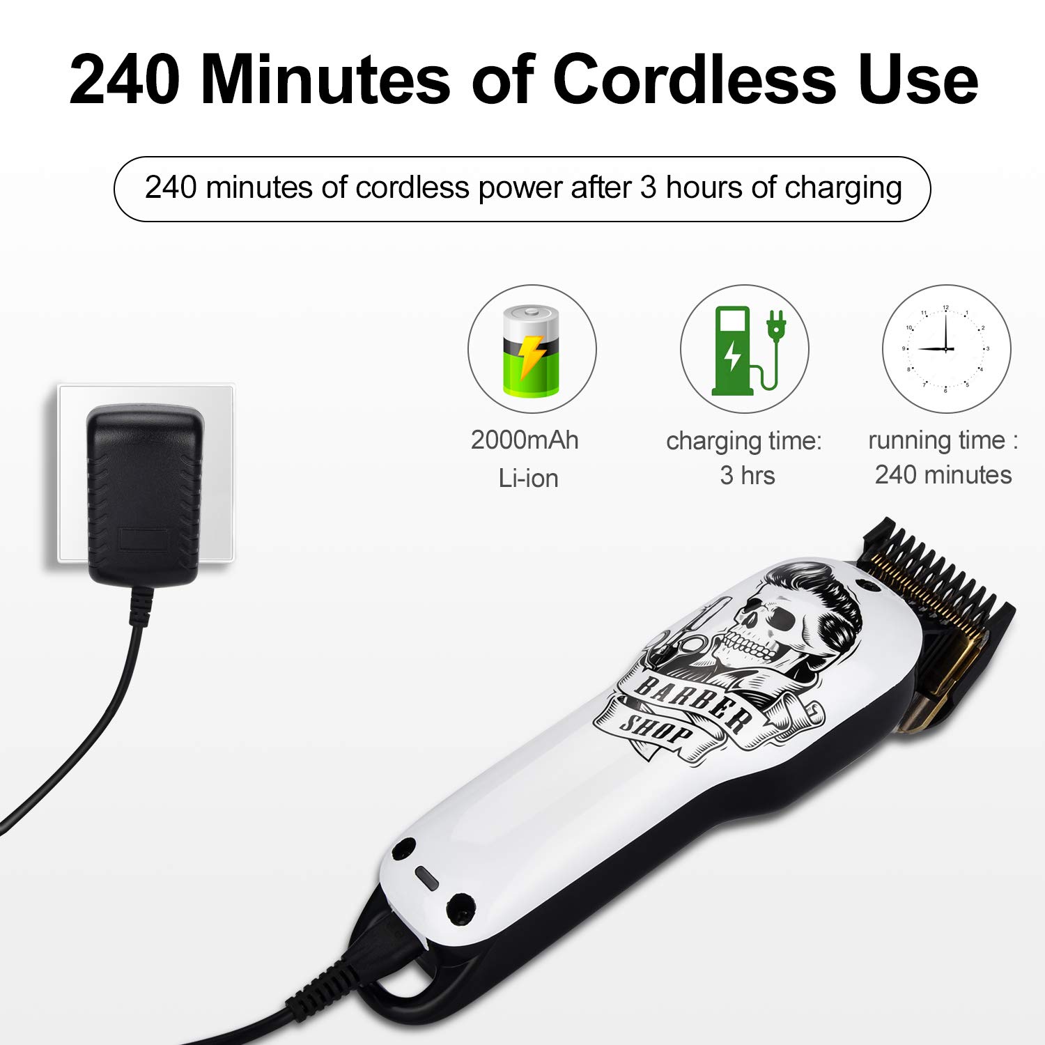 Professional Cordless Hair Clippers Electric Hair Cutter Machine Kit Rechargeable Wireless Hair Grooming Trimmers Set with 6Pcs Guide Combs for Men Kids Babies Family Home