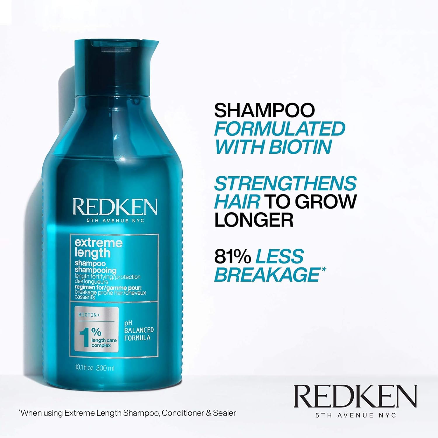REDKEN Extreme Length Biotin Shampoo For Longer Hair – Promotes Healthy Hair Growth, Strengthens Damaged Hair, Prevents Hair Breakage, Infused With Biotin ​
