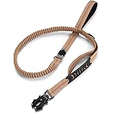 TINMARDA Dog Leashes for Medium Large Dogs Heavy Duty, 4-6FT Shock Absorbing No Pull Dog Leash with Advanced Easy Metal Clip, 2 Comfortable Padded Handles (Coyote Brown)