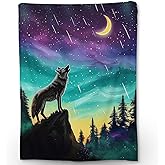 Ti Caldi Wolf Blanket - Soft, Lightweight Flannel, Fuzzy and Fluffy Throw Blankets, Night Sky Design, Perfect for Couch, Bed, Travel, Outdoor - Cozy Home Decor, for Adults Kids Men Boys 60×50 in