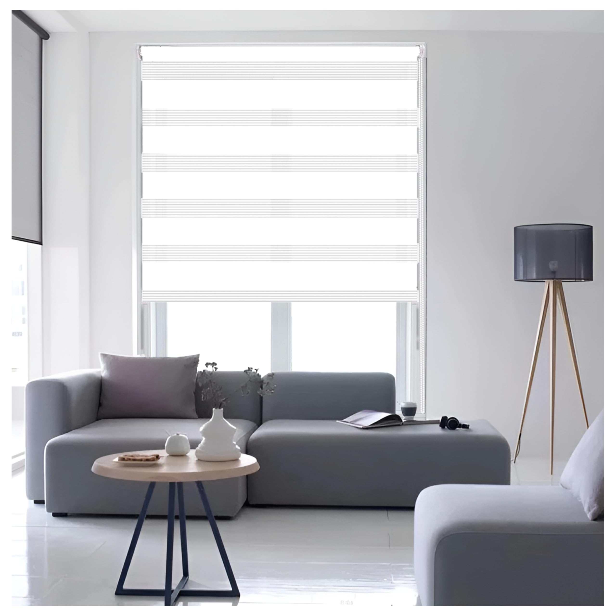 Ruby Deals Zebra Blinds Day & Night Roller Blind – Dual Layer Fabric Window Blinds, Light Filtering, No Drill or Drill Fit Blinds Curtains for Windows and Doors, (White W64 x H165 cm)