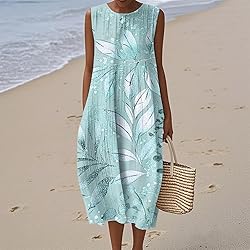 Women's Summer Fall Dresses Cotton Linen Midi
