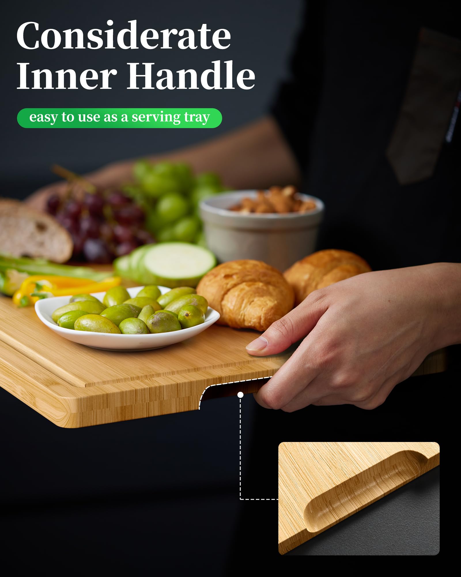 Kitsure Bamboo Cutting Board - Multi-Sizes Wooden Cutting Boards for Kitchen, Convenient Kitchen Essentials with Deep Juice Grooves, Natural Cutting Board for Chopping & Serving, 15.0