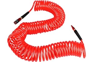EADUTY Heavy Duty Polyurethane Recoil Air Hose 1/4 in x 50 ft, Lightweight, Flexible Compressor Hose with Universal Quick Coupler, I/M Plug and Bend Restrictors, Red