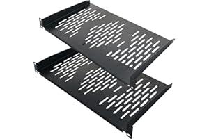 RIVECO 2PCS 1U Rack Shelves, 19” Cabinet Mount 1 U Tray Vented Cantilevers for Computer Case Shelf Mounting, 10 Inches 25CM Depth, Black