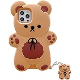 Yatchen Bear Case Compatible with iPhone 12 Pro Max,Kawaii Phone Cases Cute 3D Cartoon Teddy Bear with Keychain Women Girls Soft Silicone Shockproof Cover for iPhone 12 Pro Max
