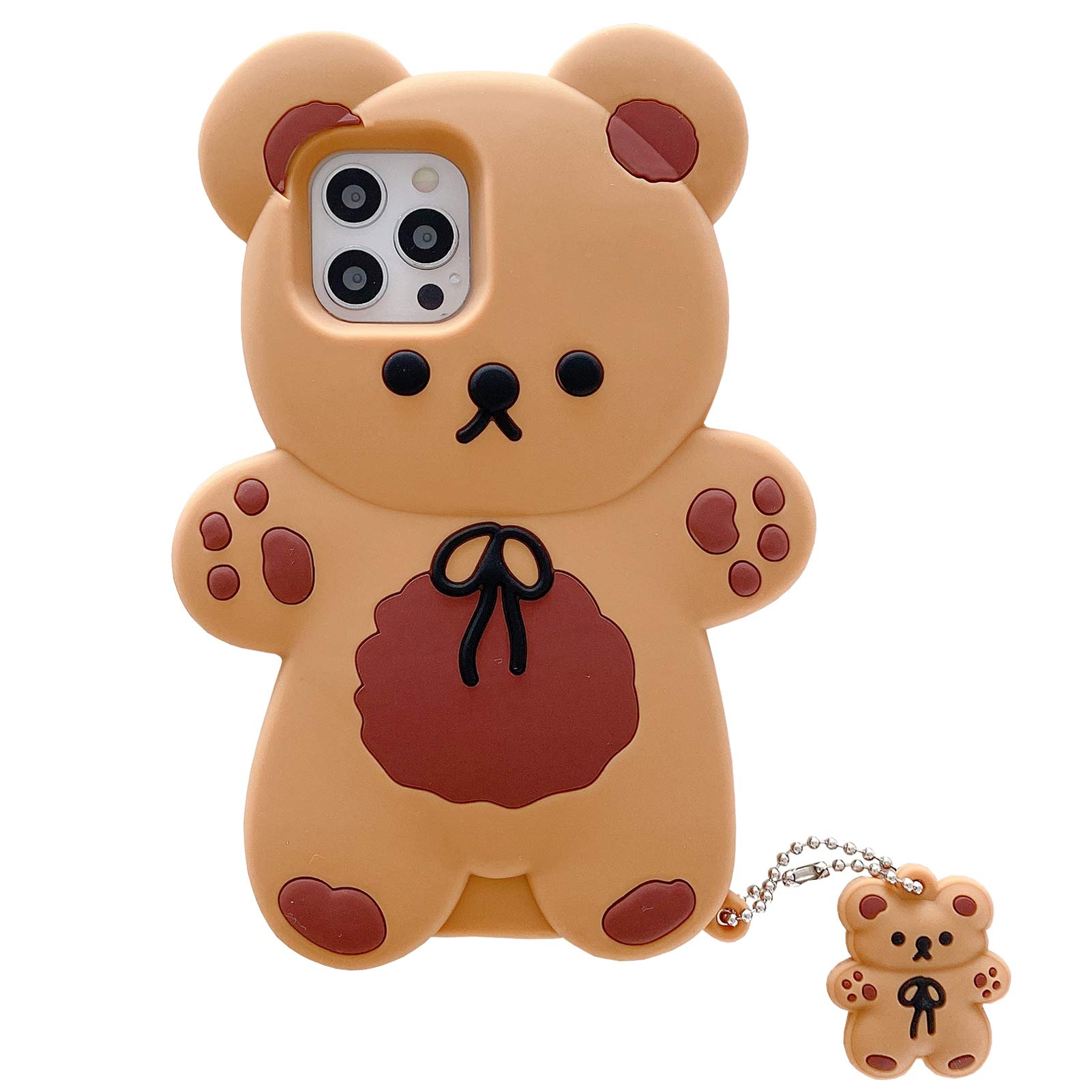 Yatchen Bear Case Compatible with iPhone XR,Kawaii Phone Cases Cute 3D Cartoon Teddy Bear with Keychain Women Girls Soft Silicone Shockproof Cover for iPhone XR