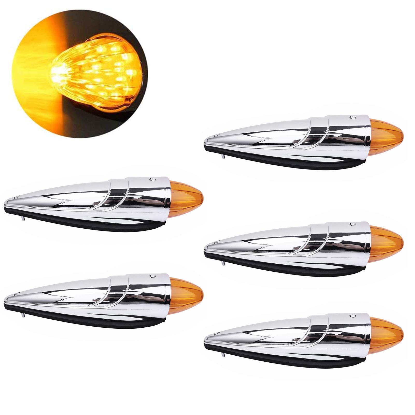 Buy NPAUTO 5pcs Amber Torpedo Cab Marker Lights Chrome 17 LED Truck