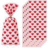 JarThenaAMCS Valentine's Day Pink Red Heart Cellophane Treat Bags with Twist Ties 100Pcs Plastic Gift Bags Candy Goodie Bag for Wedding Anniversary Party Snack Cookie Packing