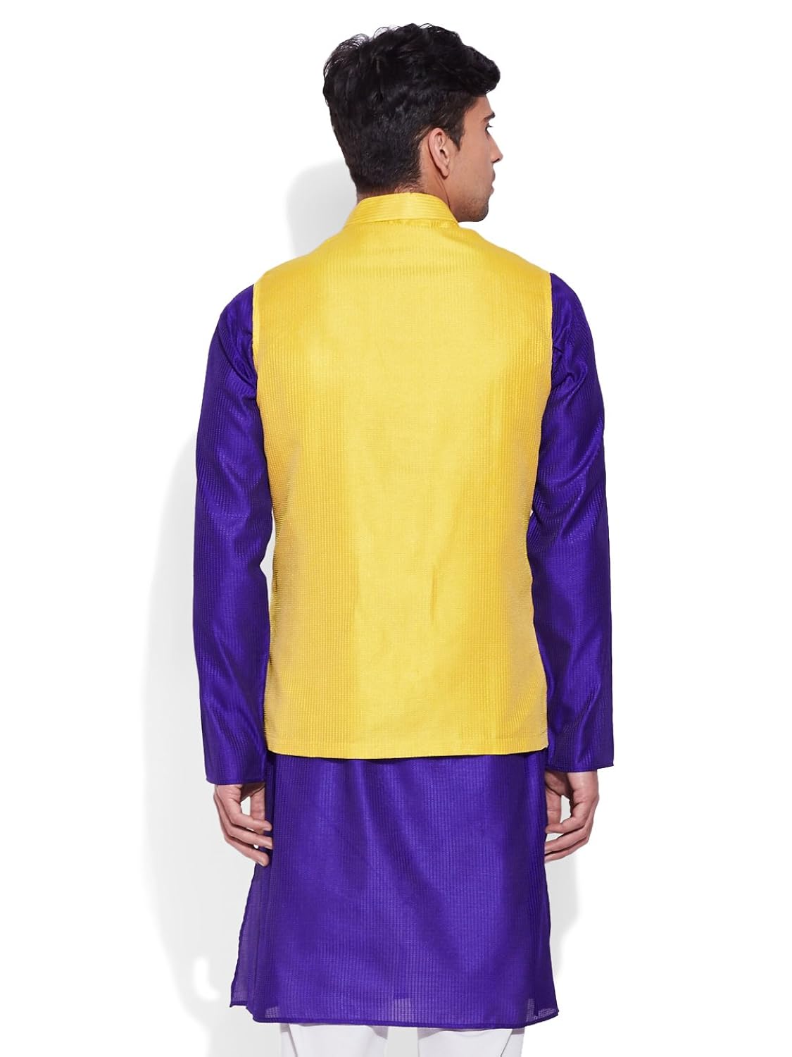 very me men's designer lemon faux silk textured nehru jacket