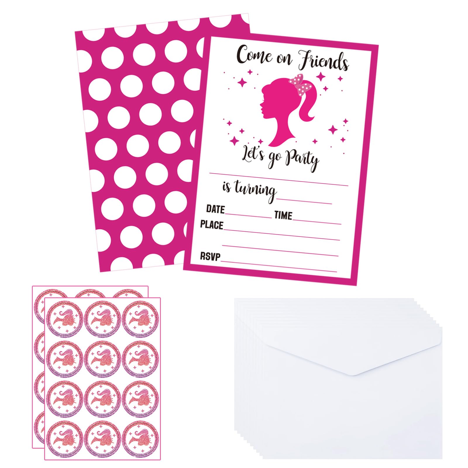 IHCEMIH 24 Pack Party Invitations Kids, Birthday Invites Card Girls Pink Princess Party Invite Childrens Paper Invitation Cards with 24 Matching Envelopes Stickers for Children Girls UK - A