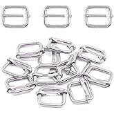 Swpeet 60Pcs 3/4 Inch - 20mm Sliver Metal Rings Metal Rectangle Adjuster Triglides Slides Buckle, Roller Pin Buckles Slider Strap Adjuster Keychains for Belt Bags DIY Accessories (Sliver, 3/4 Inch)