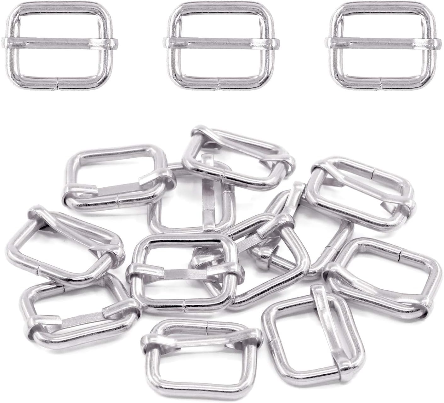 Swpeet 60Pcs 1/2 Inch - 13mm Sliver Metal Rings Metal Rectangle Adjuster Triglides Slides Buckle, Roller Pin Buckles Slider Strap Adjuster Keychains for Belt Bags DIY Accessories (Sliver, 1/2 Inch)
