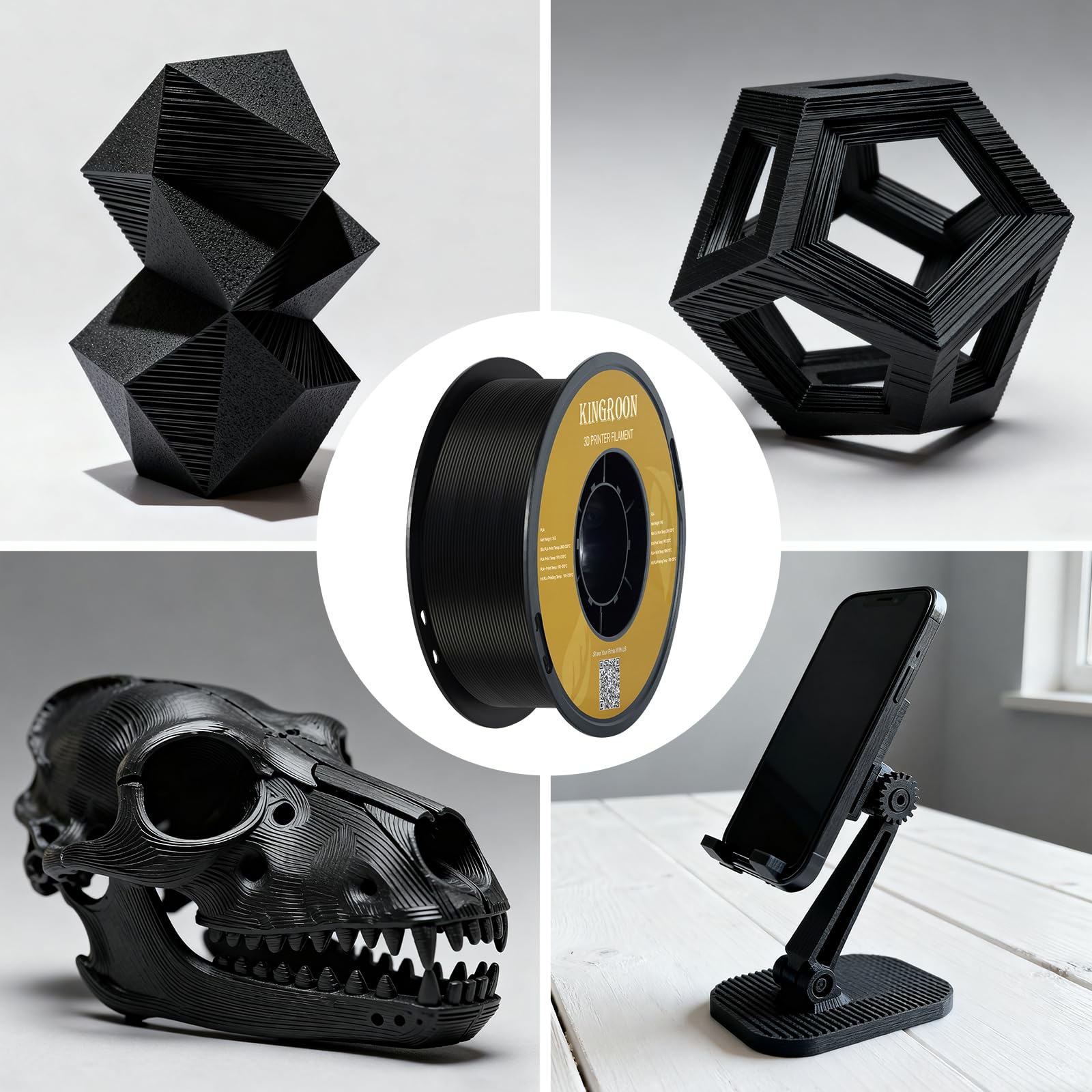 Kingroon PLA Filament 1.75mm, PLA 3D Drucker Filament Maßgenauigkeit +/- 0.03mm, 10KG Spule (22 LBS) PLA Filament für 3D Drucker, Schwarz Weiß Grau Rot Blau Gelb Grün Transparent Orange Silber 2