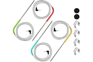 BANBITEBQ 4-Pack Meat Temperature Probe Replacement Parts for Masterbuilt Gravity Series 560/800/1050 Grill + Smoker, 9004190170 Accessories Temperature Probe, with Probe Grommet and 4 Grills Clips