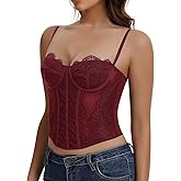Werkiss Lace Corset Tops for Women Sexy Going Out Bustier Top Sleeveless Adjustable Straps Crop Tops with Back Hooks