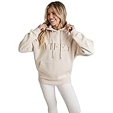 Six Stories | Oversized Wifey Embroidered Hoodie in Champagne | Cosy Fleece Pullover Hooded Sweater