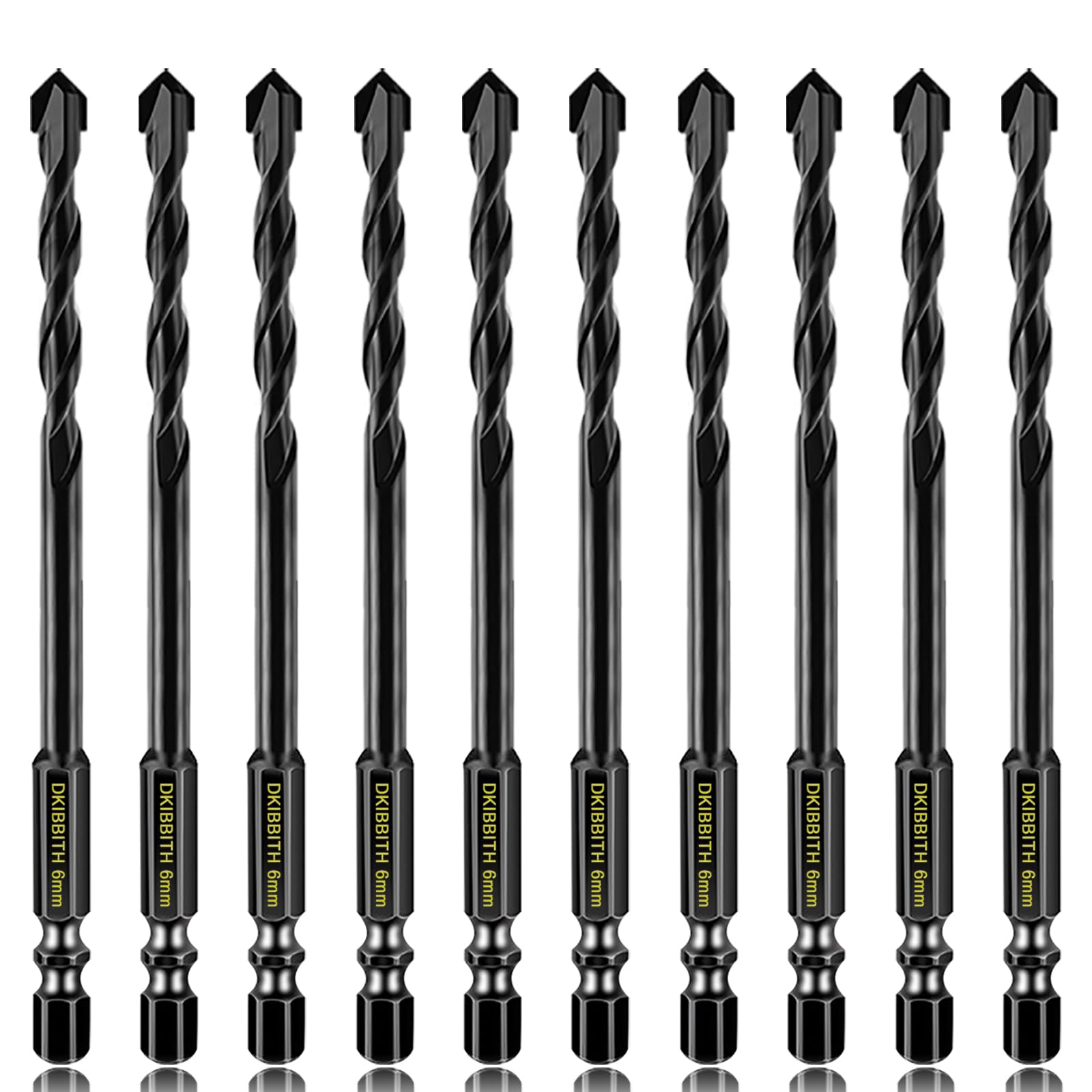 10 Pcs 6mm Masonry Drill Bits Set, Carbide Concrete Drill Bits for Brick, Stone, Concrete, Tile, Ceramic, Porcelain, Glass, Plastic, Wood and More, Quick Change 6mm Hex Shank, with Sturdy Case