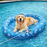 Inflatable Dog Pool Float with Rope, 53x36 Inch Oval Raft for Dogs up to 80lb