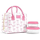 Fit & Fresh Bloomington Lunch Bag for Women - Insulated Large Lunch Box for Work with Containers, Leak-Resistant, Stain-Resistant, Zipper Closure, Pink Bows