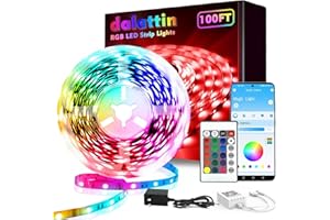 dalattin Led Lights for Bedroom 100ft, Led Lights with Remote&App Control, RGB Led Strip Lights Music Sync, Color Changing Led Lights for Room, Home Valentine Decor, 24V Power Supply, 1 Roll