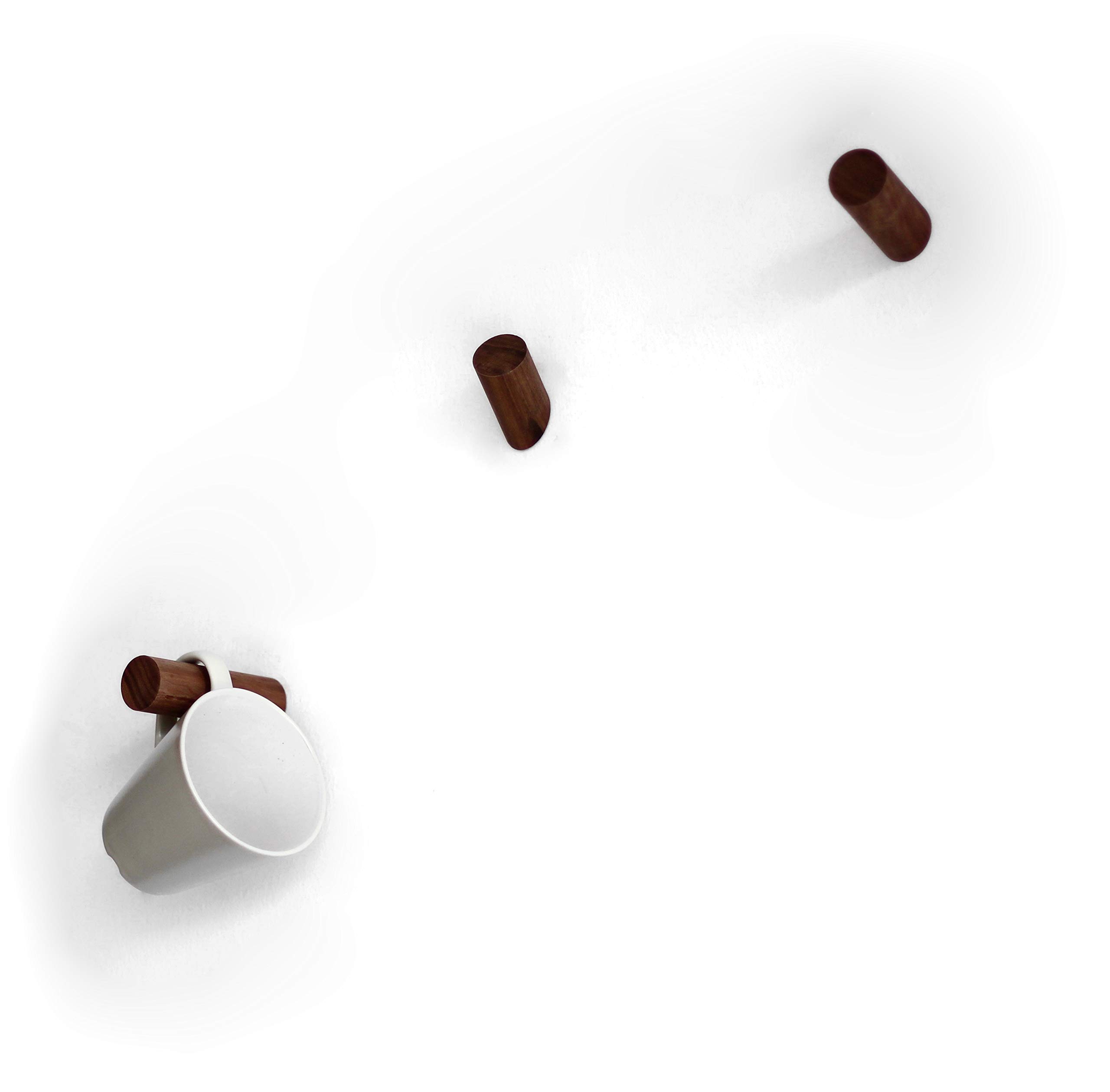 anaan One-Tenth Wooden Wall Coat Rack, Coat Hooks Wood, Wall Hooks, Hanging Clothes, Scarves, Bags, Decorative Wall Mounted Decor Design (Walnut, Set LΦ3*10cm, MΦ3*8cm, SΦ3*6cm)