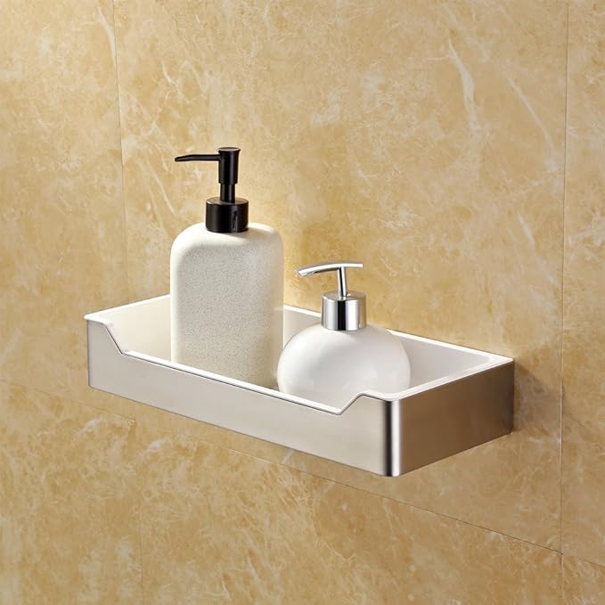 KES Badezimmer WC-Papier Double Rollenhalter mit Ablage Organizer gebürstet Edelstahl SUS 304 und weiß Acryl, bph600s2, weiß