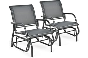 Giantex Swing Glider Chair W/Study Metal Frame Comfortable Patio Chair Love-Seat for Garden, Porch, Backyard, Poolside, Lawn Outdoor Rocking Chair (2, Gray)