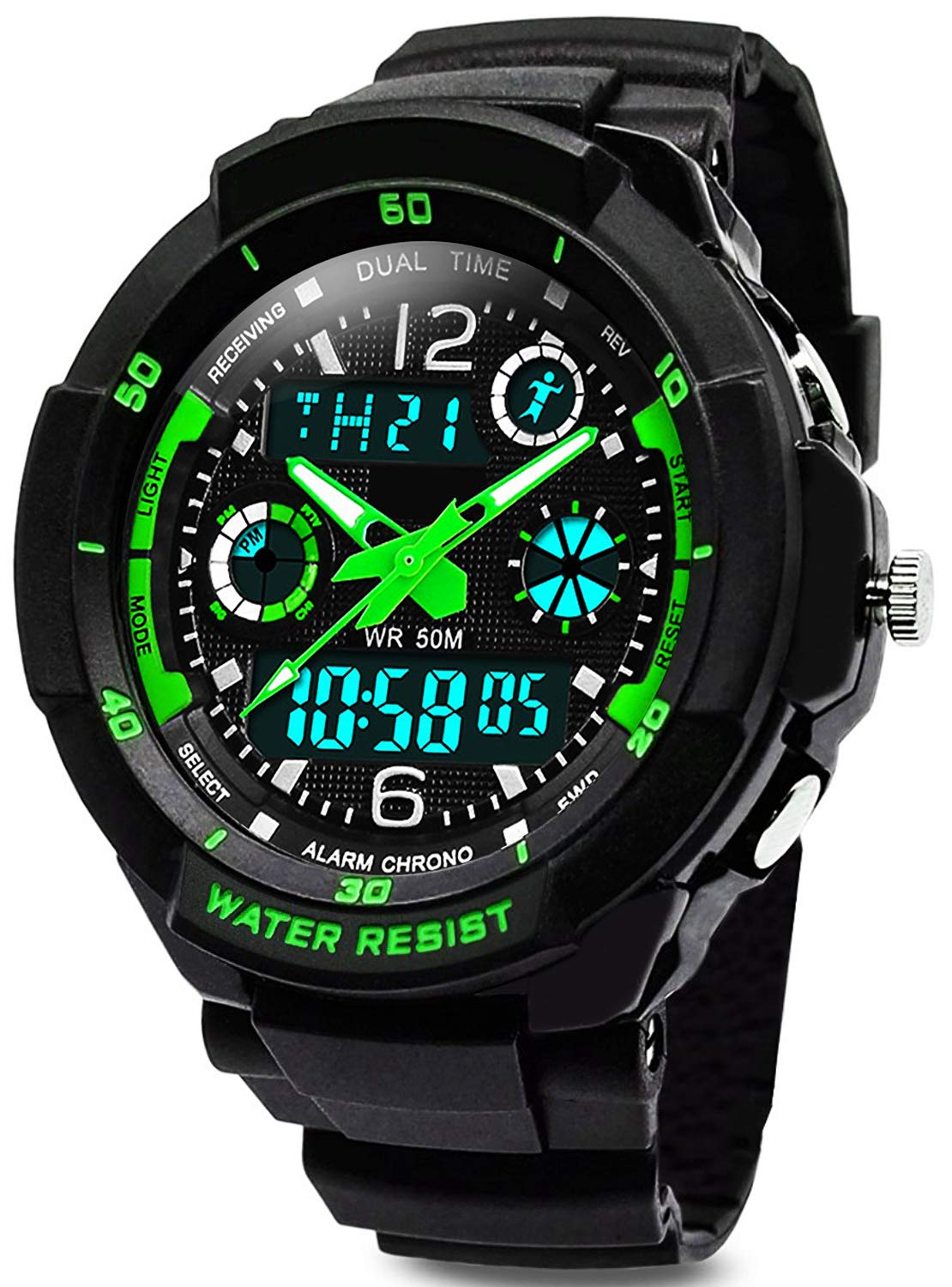 VDSOW Digital Watches for Kids Boys - 50M Waterproof Outdoor Sports Analogue Watch with Alarm/Timer/Dual Time Zone/LED Light, Childrens Electronic Shock Resistant Wrist Watches for Junior Teenagers