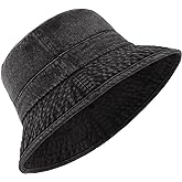 Zylioo Oversized Denim Bucket Hat, XXL XL L M Fisherman Sun Hat with Chin Cord, Washed Jean Packable Summer Travel Hat