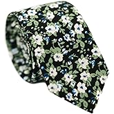 JESLANG Men's Cotton Printed Floral Tie 2.56" Skinny Narrow Necktie Various Designs