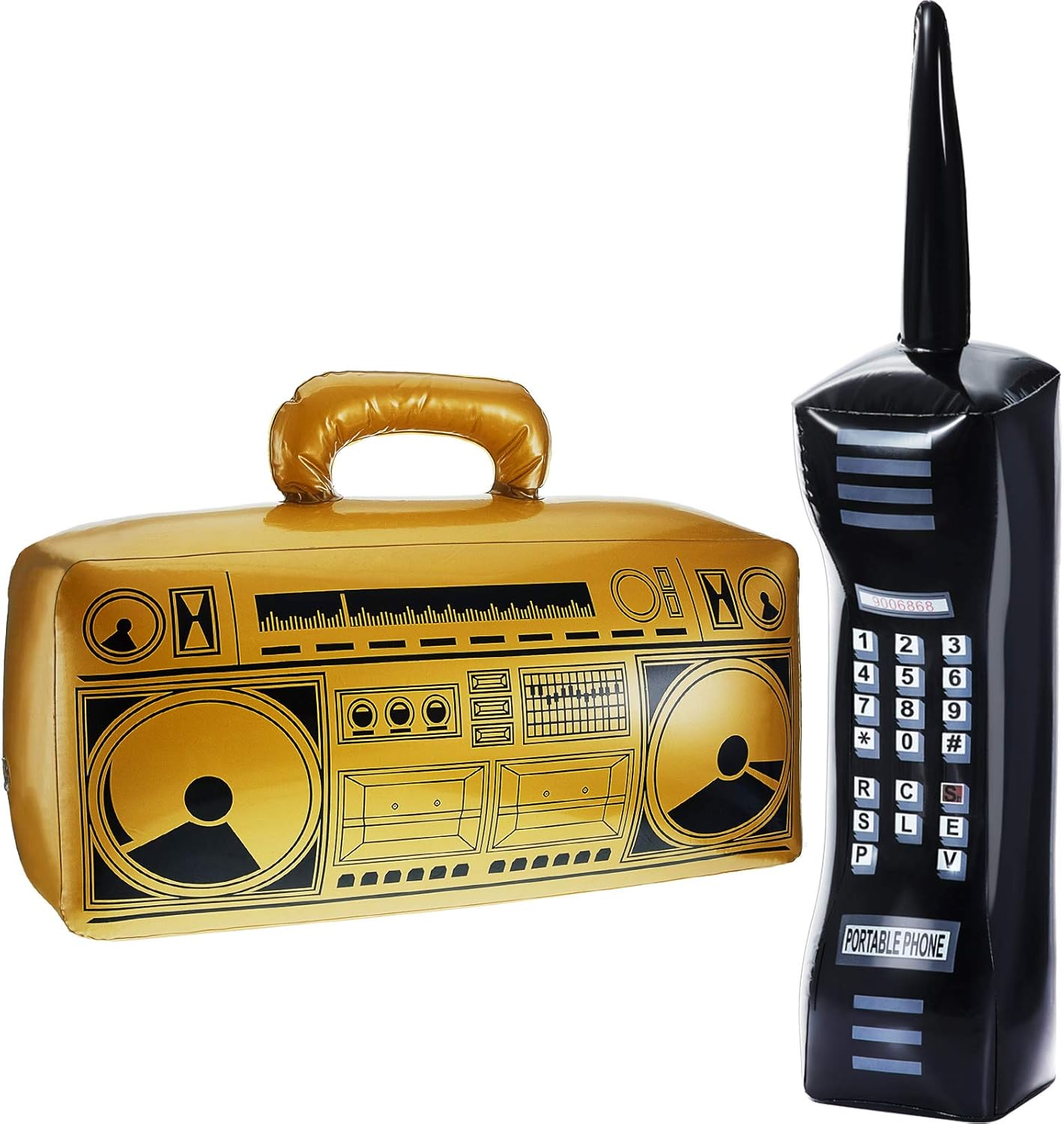 2 Pieces Inflatable Radio Boombox and Inflatable Mobile Phone Box for 80s 90s Party Decorations