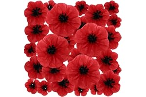WILLBOND 18 Pcs Artificial Red Poppy Flowers Veterans Day Large Poppies Fake Flowers for Halloween Wicked Birthday Carnival Back to School Party Backdrop(6,8,12 Inches,18 Pcs)
