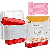 LNYZQUS Mini Loaf Pans with Lids 25 Pack, 6.8oz Individual Cake Tins Foil Baking Pan for Small Bread Loaves, Disposable Muffin Cups Little Aluminum Containers for Christmas Baking Gifts -Red