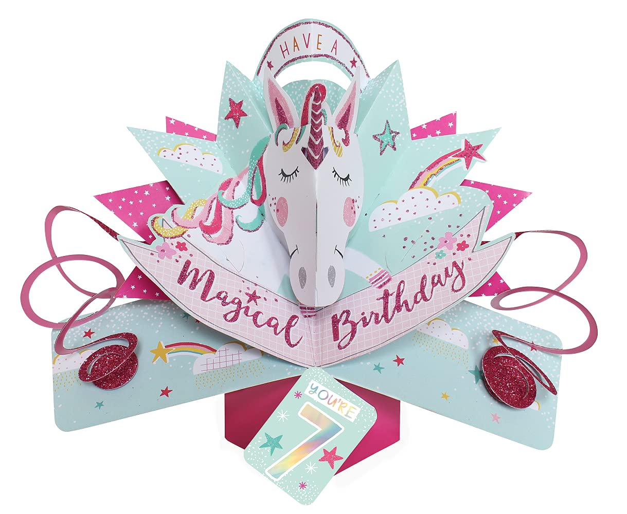 You're 7 Magical Unicorn 7th Birthday Pop Up Greeting Card 3D Pop-Up Cards POP207MC07