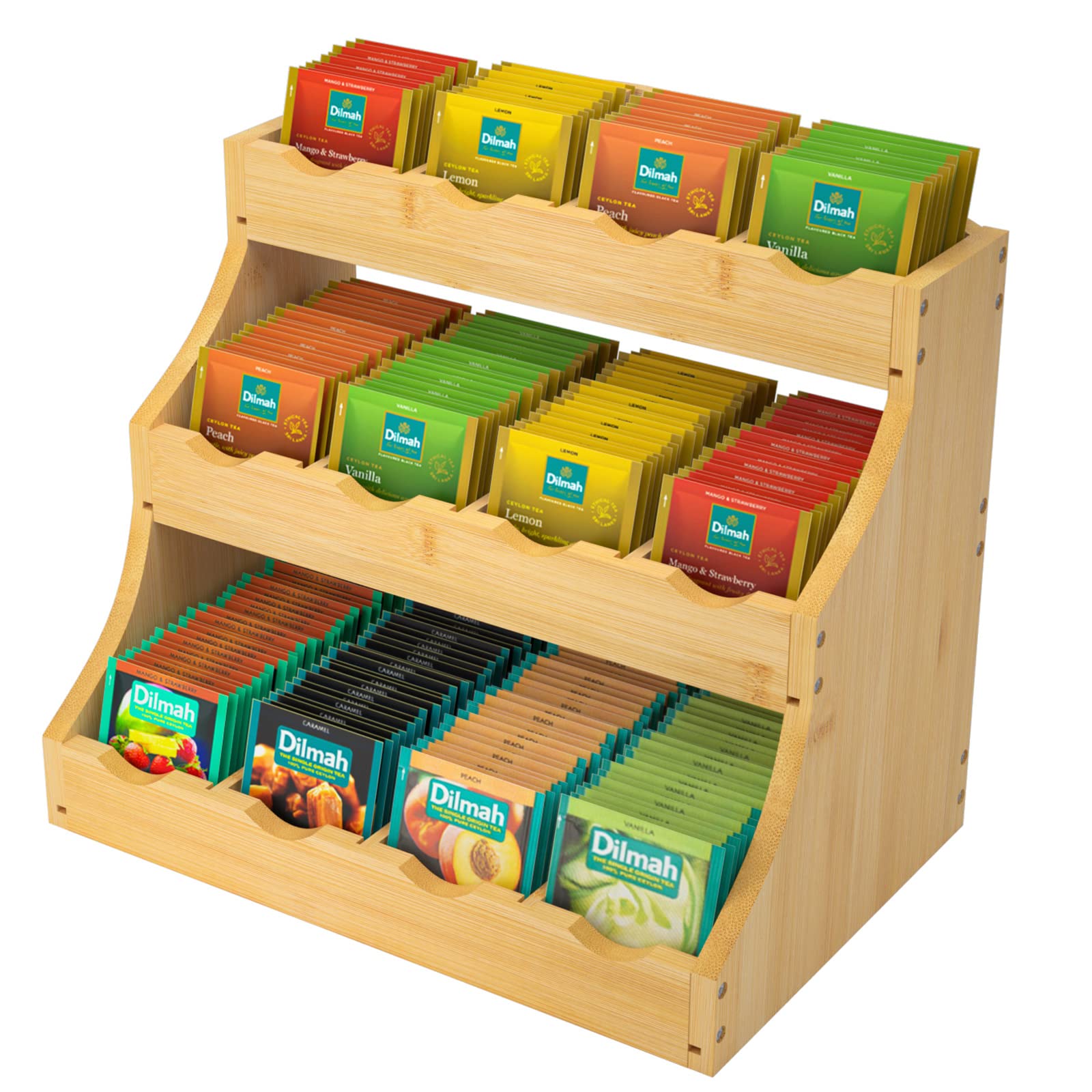CALM COZY Bamboo Tea Bag Organizer Wood Tea Box Tea Bag Holder Storage Box Coffee Wooden Condiment Rack for Home, Office or Café